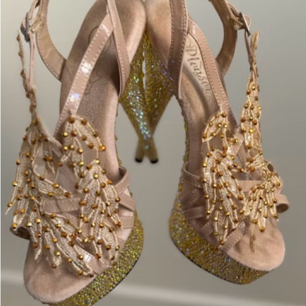 Pleaser Delight Gold Stage Heels with Embellishments - fits US size 8